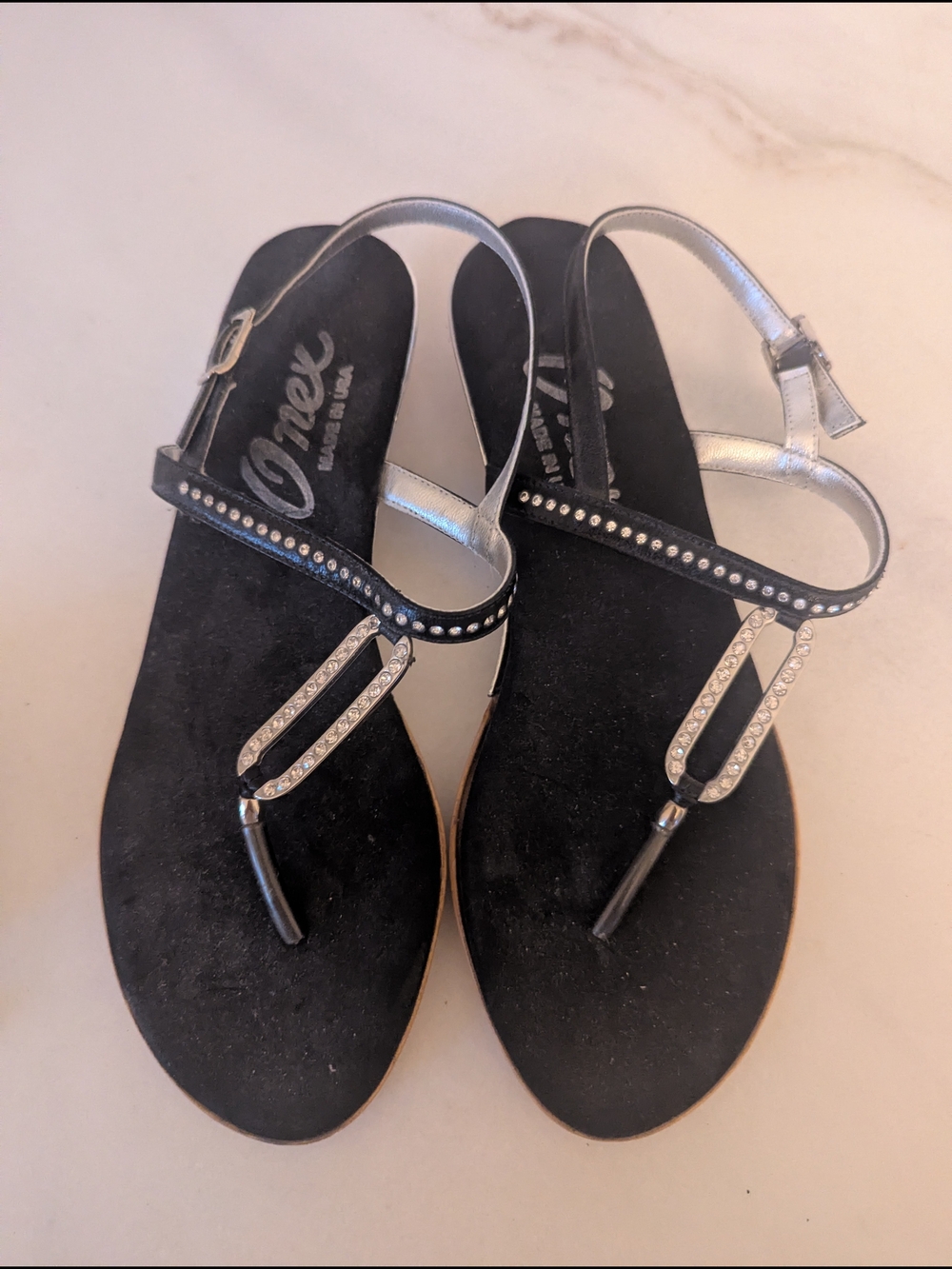 Onex Black Rhinestone Thong Sandals for Women